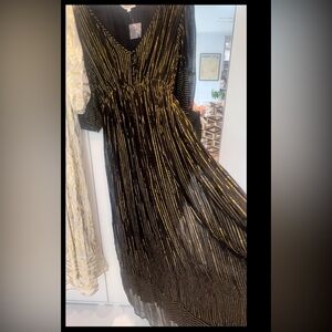 Never Worn Chasing Unicorns  maxi dress metallic gold trim